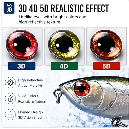 Fishing Lure Eyes Assortment Kit with Tweezer - 366pcs Orange, Silver, Red