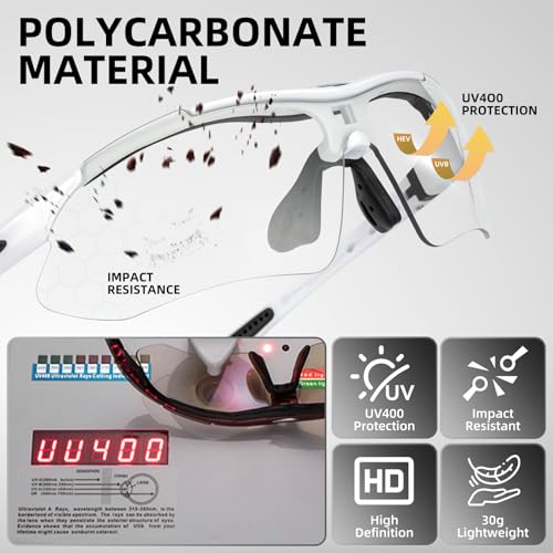 Photochromic Sports Sunglasses for Men - White, UV400 Protection