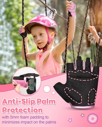 Kids Fingerless Bike Gloves - Pink, Small (2-3 Years) with Cushion
