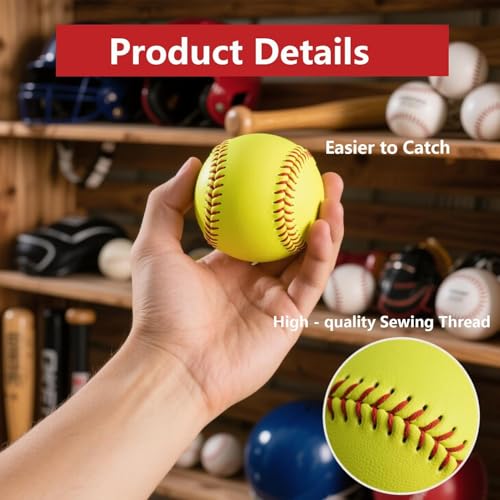 OMYOPY Yellow 11-Inch Softball, Fastpitch Practice Leather Balls, Unmarked & Durable for Training & Games