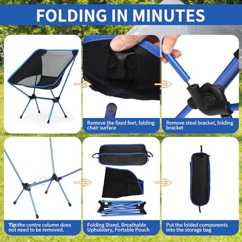 Veathzet Ultralight Foldable Camping Chair with Breathable Mesh - Black & Blue