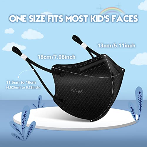 WWDOLL Kids KN95 Face Mask 50 Pack, 5-Layers Breathable KN95 Masks for Children, Black