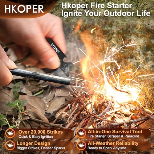 Ferro Rod Fire Starter Kit with 6-in-1 Scraper & Paracord