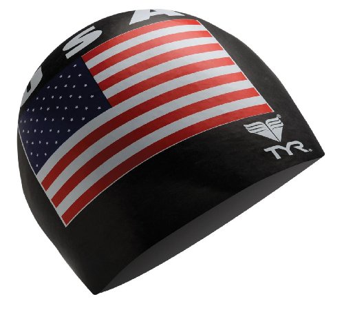USA Flag Latex Swim Cap - Black