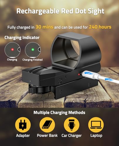 Rechargeable Red Dot Sight with 4 Reticle Options - Black