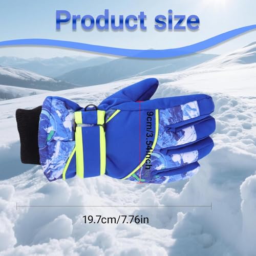 Kids Winter Snow Gloves - Windproof Cold Weather Ski Mittens, Blue, 4-7 Years