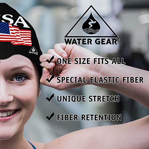 Latex Swim Cap - USA Black - One Size - Keeps Hair Dry & Comfortable