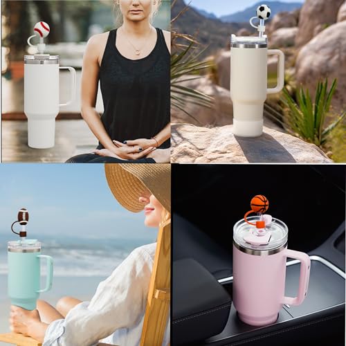 Silicone Straw Covers - Set of 5 Cute Sports Designs