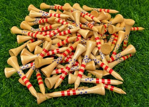 2 1/8” Wooden Golf Tees - USA Stars & Stripes Design - 80 Pack