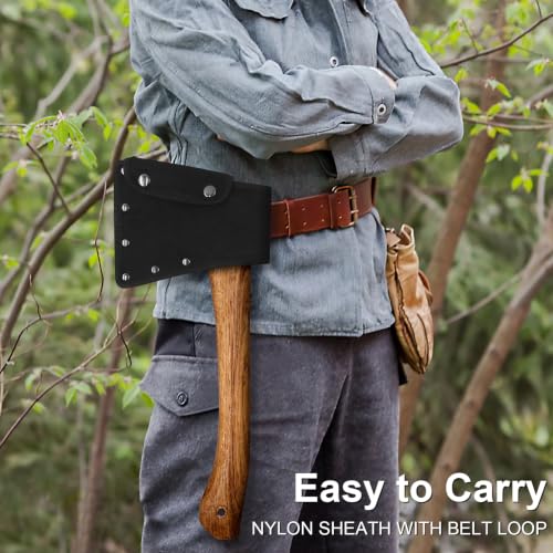 Camping Hatchet 14.6 Inch Survival Axe with Sheath, High-Carbon Steel Blade & Hickory Handle