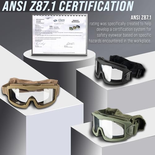 Airsoft Tactical Safety Goggles - ANSI Z87.1 Anti-Fog - Tan
