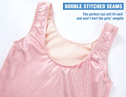 Gymnastics Leotard for Girls - Sparkly Multicolor Biketard, 6-7 Years / Pale Pink