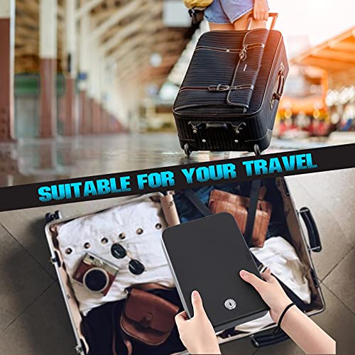Portable Travel Pistol Safe - Key Lock Gun Storage Box (9.4" x 6.4" x 1.8")