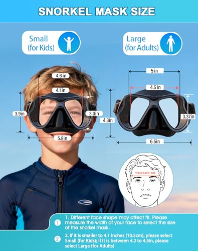 Dry Snorkel Mask Set for Adults & Kids - Black, Large