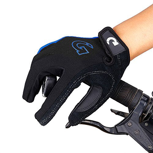 Breathable Foam Padded Cycling Gloves - Full Finger - Blue XL
