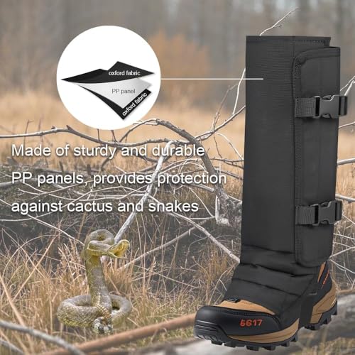 Snake Gaiters - Large Adjustable Black Protective Chaps for Outdoor Hiking & Hunting
