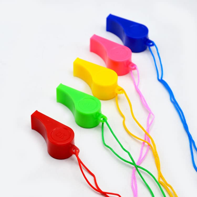 10 Pack Plastic Sports Whistles with Lanyards - Durable Coaching Gear