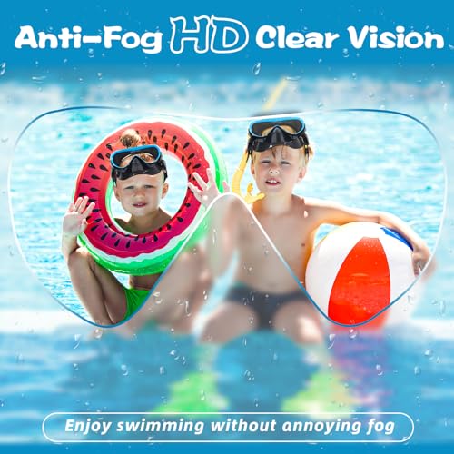 Freela Kids Swimming Goggles 4-16 with Nose Cover, No-Leak Anti-Fog (1 Pack, Blue)