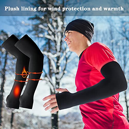 Skylety 2 Pairs Thermal Arm Sleeves Cycling Warmer – Black, Large