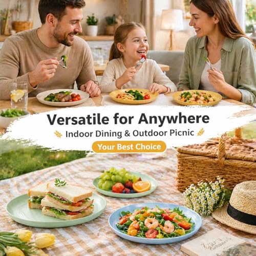 12 Pack Wheat Straw Dinner Plates 9 Inch BPA-Free Unbreakable Eco-Friendly Kitchenware