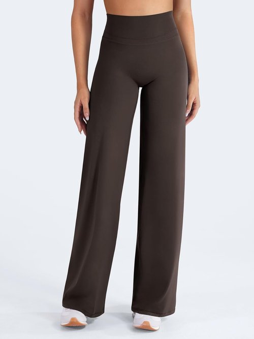 HIGORUN High-Waisted Straight Leggings - No Front Seam Workout Pants for Women | 31" Wide Leg Yoga Bottoms