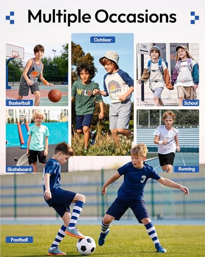 Boys Basketball Athletic Shorts - 5 Pack Quick Dry with Pockets, Large - Black, Dark Grey, Navy, Light Grey