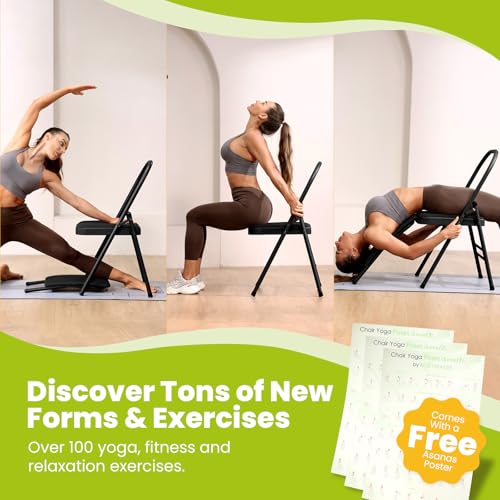 Yoga Auxiliary Chair with Lumbar Support & 3 Training Posters - Black
