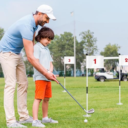 Hungdao 3-Piece Golf Flagstick Set for Putting Green - Stylish White Flags/Cups