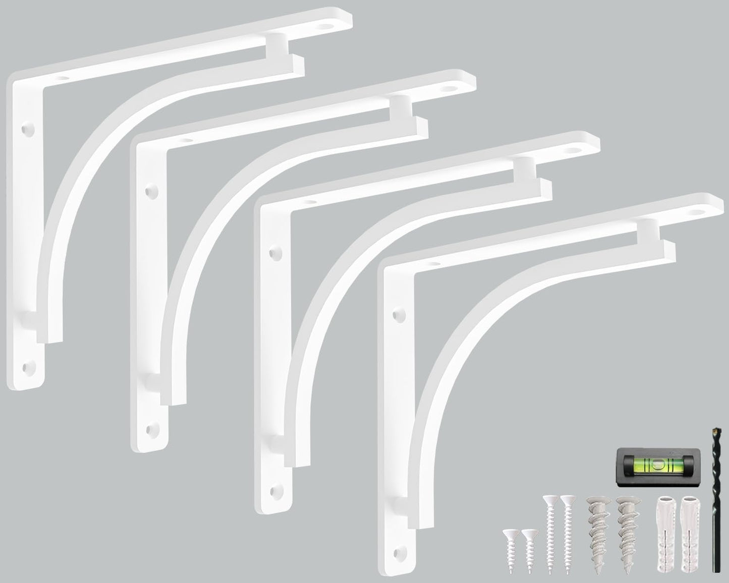 Heavy Duty 8-Inch Black Shelf Brackets - Wall Mounted L Bracket Set of 4 with Hardware