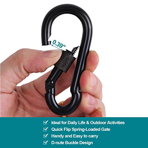 Heavy Duty Locking Carabiner Hooks - 4 Pack, Black