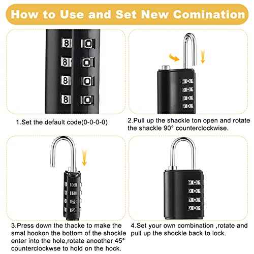 Kenning 10 Pcs Combination Padlock 4 Digit Combination Lock with Keys Locker Resetable Security Outdoor Waterproof Gate Lock for School Sports Gym Locker Employee Fence Case (Silver and Black)