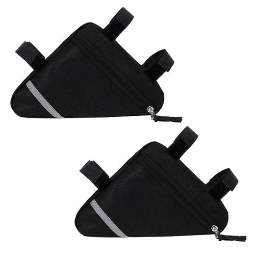 QitinDasen 2 Pieces Bike Triangle Bags, Waterproof Bicycle Front Tube Frame Bag, Double-Sided Reflective Decoration Makes Night Riding Safer (Black)