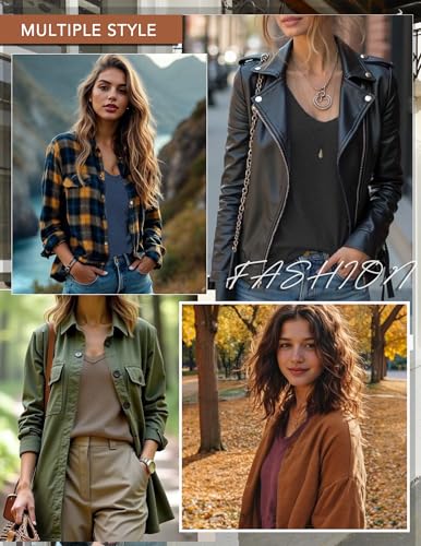 Long Sleeve V-Neck T-Shirts for Women - Casual Fall Tops, Basic Base Layer, 3 Pack