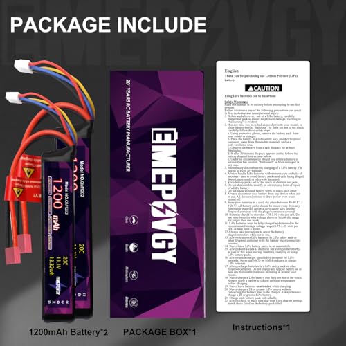 11.1V 1200mAh 3S LiPo Battery Pack for Airsoft Guns - 2 Pack