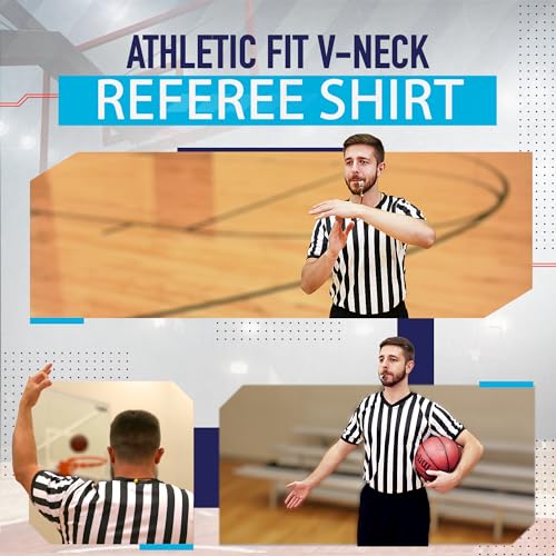 Men's V-Neck Referee Shirt - Large Black & White