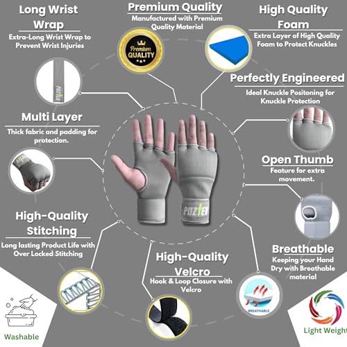 Boxing Hand Wraps with Knuckle Protection - Grey / Small-Medium