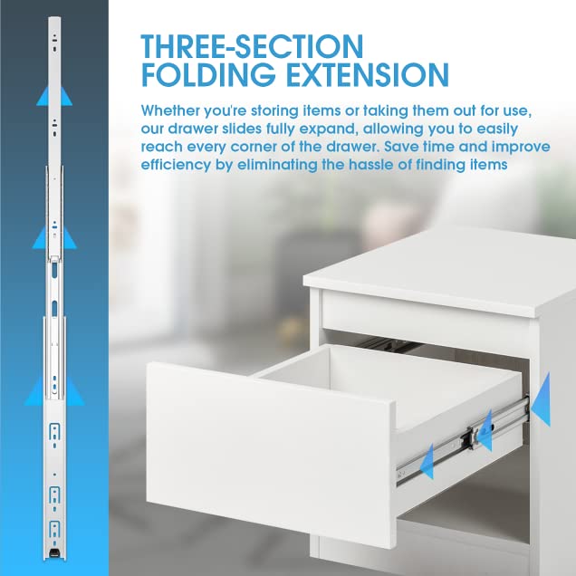 SHUHANG 10 Pair Full Extension Drawer Slides 8 10 12 14 16 18 20 22 24 Inch Ball Bearing Rails 100 lb Load Capacity Side Mount Cabinet Dresser Glides Wardrobe Kitchen Trash Can Slider Runners Silver