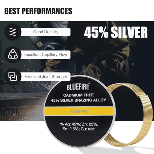 BLUEFIRE JAGP-45 Safety 45% Ag 1/16 Silver Low Temperature Solder Brazing Alloy Coil Easy Welding Rods Simple Soldering Coil for Brass Steel and Copper Brazing£¨No Flux£©