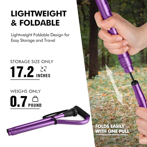 GPTCAMP Offset Folding Walking Cane for Men & Women - Purple, 31.5-36.4 in, 0.7 lb
