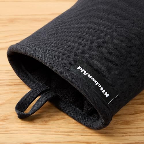 KITCHENAID Gourmet Series Gridlines Mini Oven Mitts 2-Pack Set, Heat Resistant up to 600¡ÆF, Soft Silicone Grip, Magnetic Cuff, Matte Black, 5.5"x9"