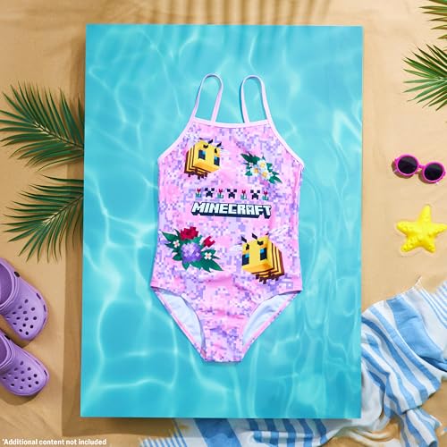 Girls One Piece Swimsuit - Stretchy Swimwear for 11-12 Years - Pink