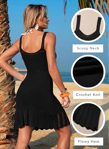Dokotoo Women's Crochet Beach Coverup Dress Black Large - Flowy Swimwear Cover Up for Resort & Cruise