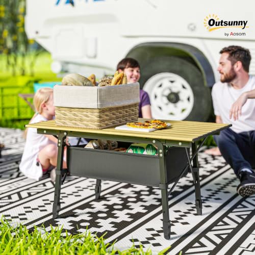 Outsunny 3ft Portable Camping Table with Storage Bag - Aluminum, Brown