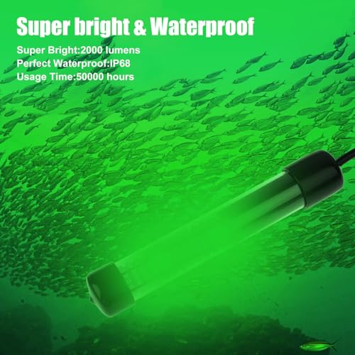 Linkstyle 12V Underwater Fishing Light 2000LM Green LED Submersible 5M Cord