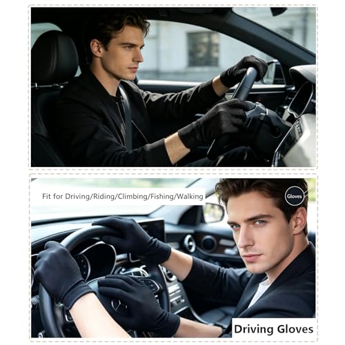 Men's Summer Cycling Gloves - Full Finger Sun Protection - Black