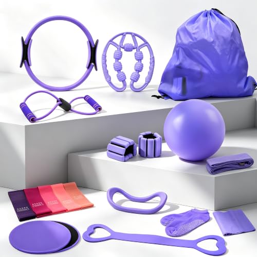Pilates Equipment Kit for Home Workouts - 21 Pcs Set, Purple