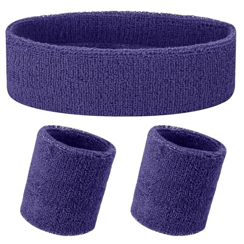 Sweatband Set - 1 Headband & 2 Wristbands - Purple Variation