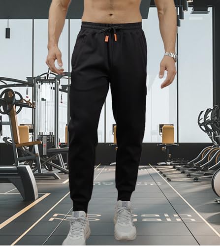 Fioboc Slim-Fit Black A-Slim-Fit Men's Drawstring Joggers Athletic Sweatpants