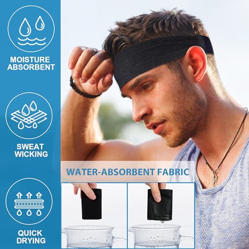 Sukeen Black 4-Pack Cooling Headbands for Men - Moisture-Wicking & Non-Slip Sports Headbands