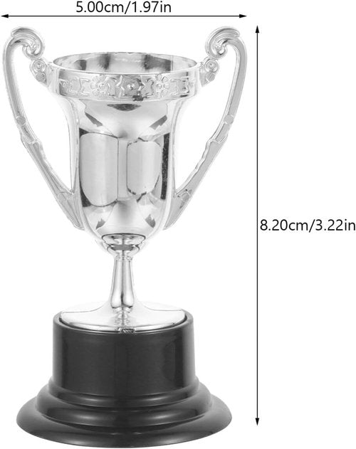 Kisangel Mini Trophy Cups - 10 Pcs 3.22 Inch Plastic Award Trophies for Kids Race Decorations | Silver